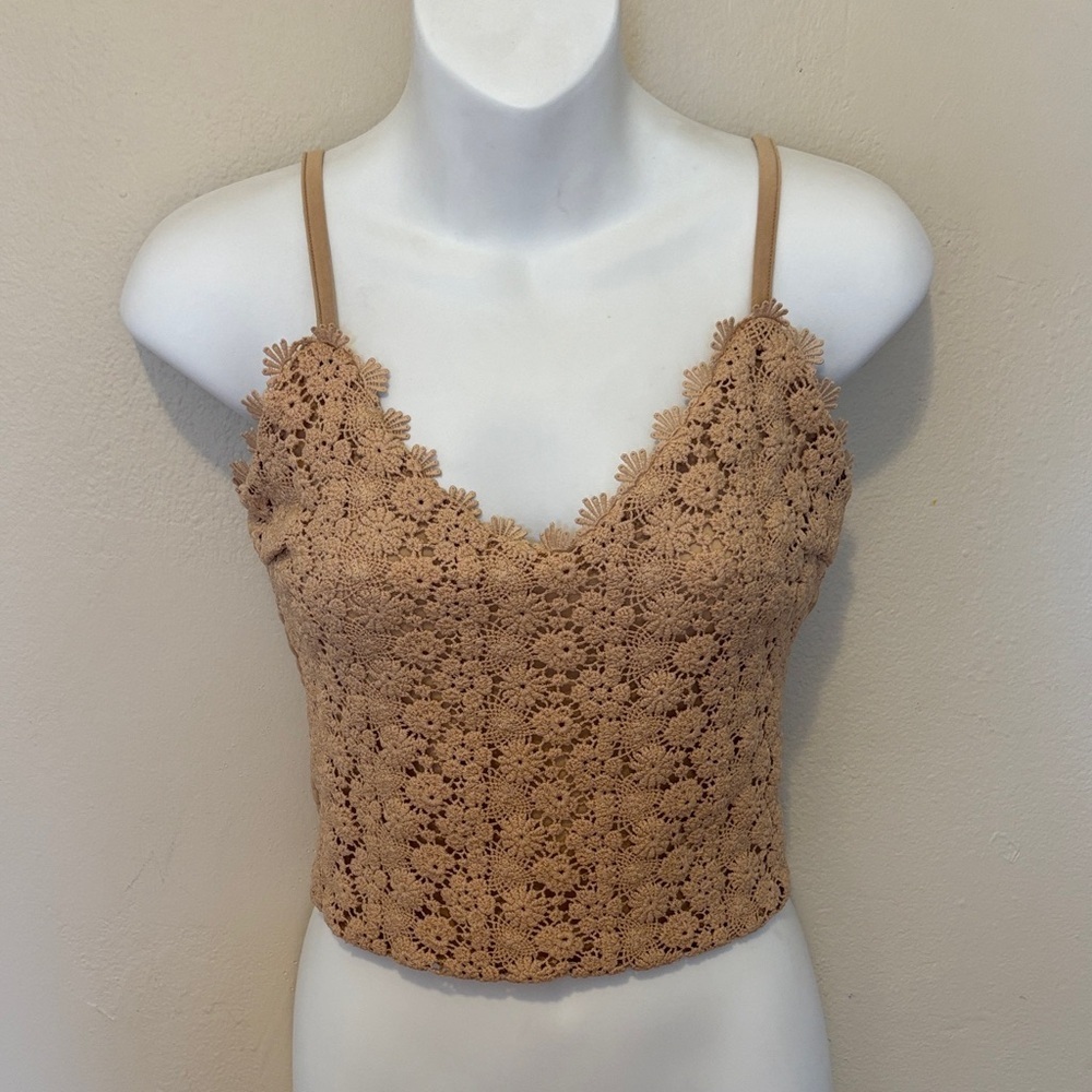 Derek Heart Tan Crochet Lace Cami Top